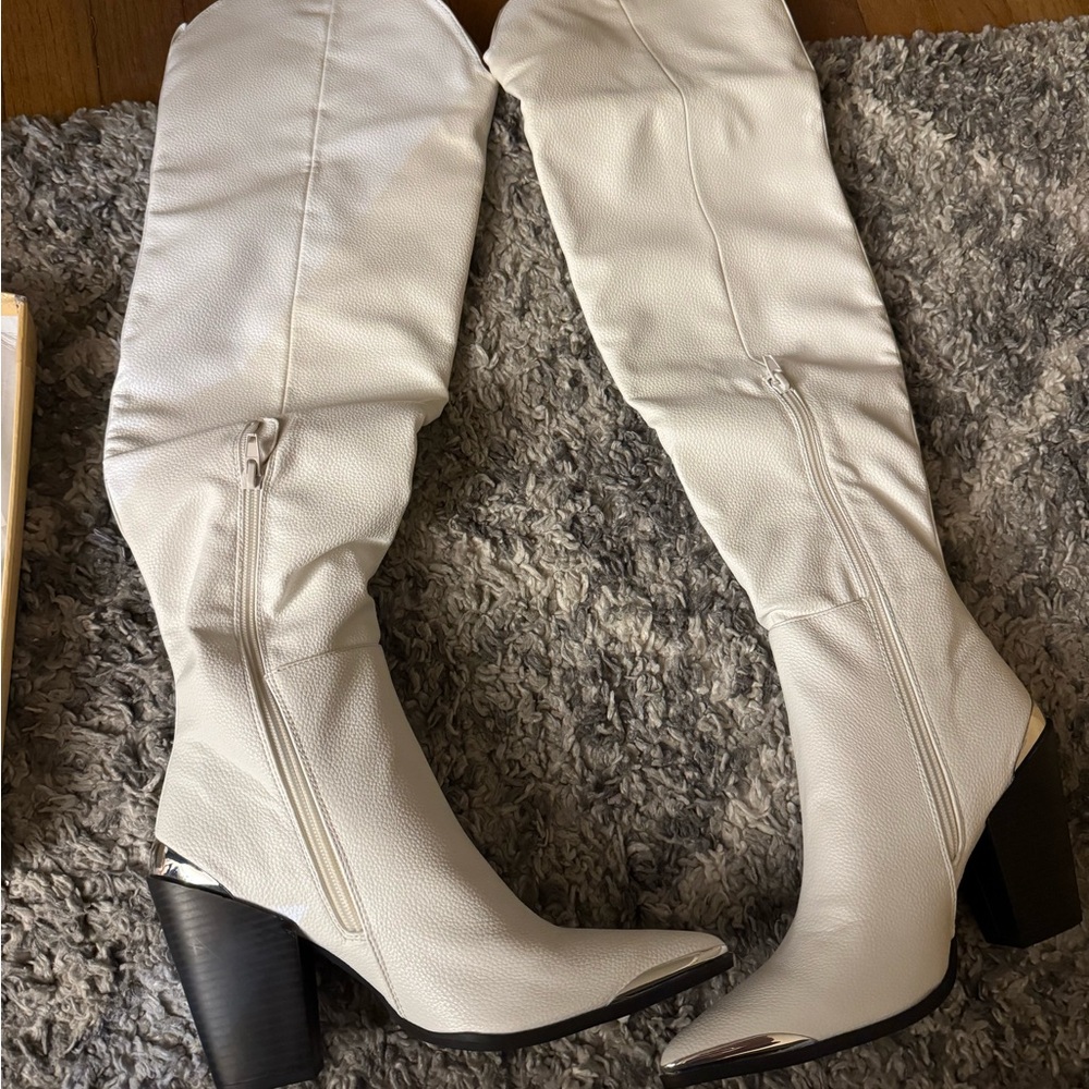 Public Desire White Over the Knee Boots Elegant Design